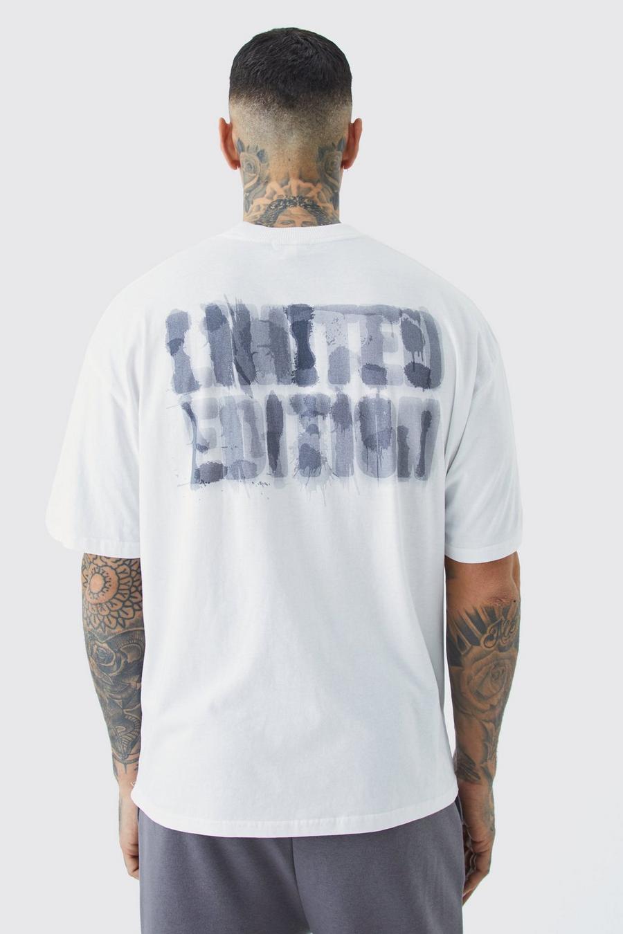 White Tall Oversized Limited Edition Blurred Back Graphic T-Shirt image number 1