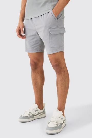 Grey Skinny Fit Elasticated Waist Cargo Shorts in Grey