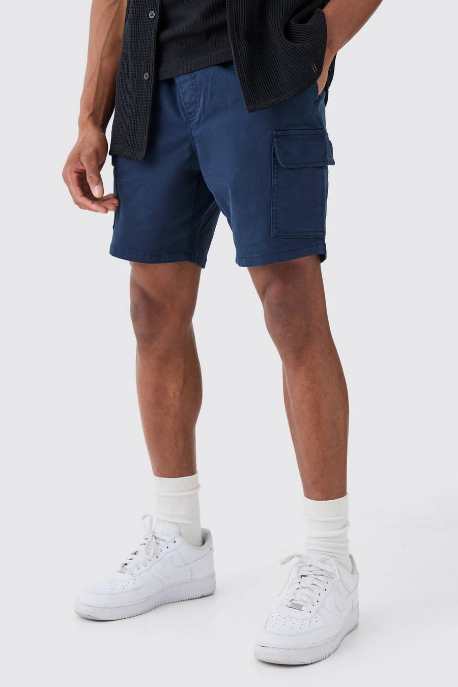 Navy Slim Fit Cargo Shorts image number 1