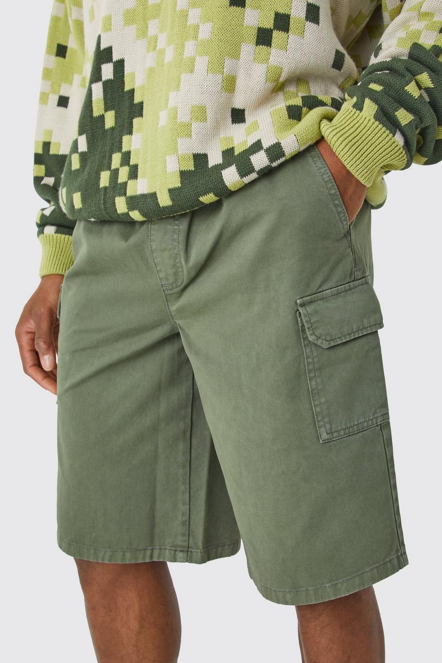 Pantalón corto holgado cargo largo, Khaki image number 1