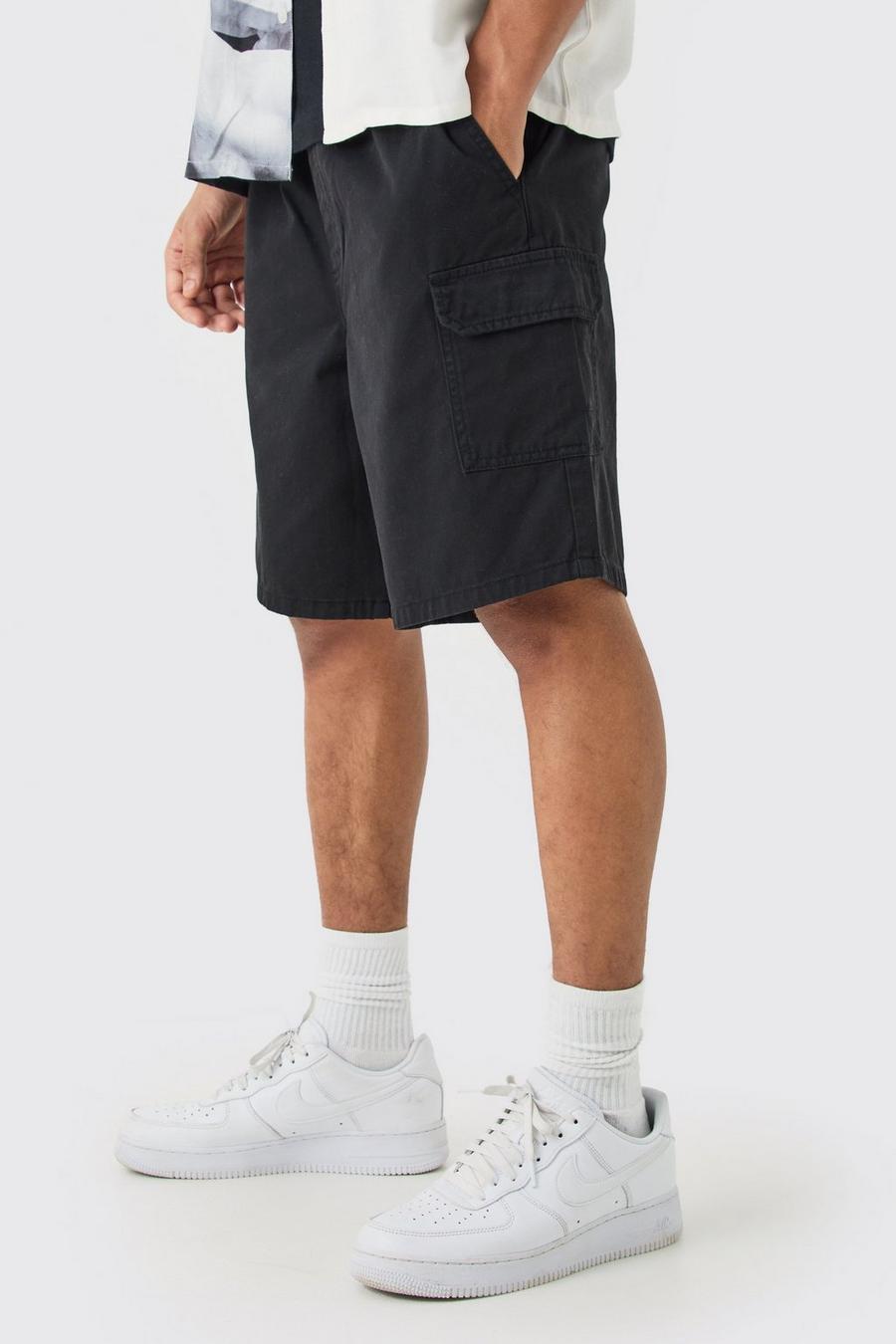 Black Relaxed Fit Cargo Shorts image number 1