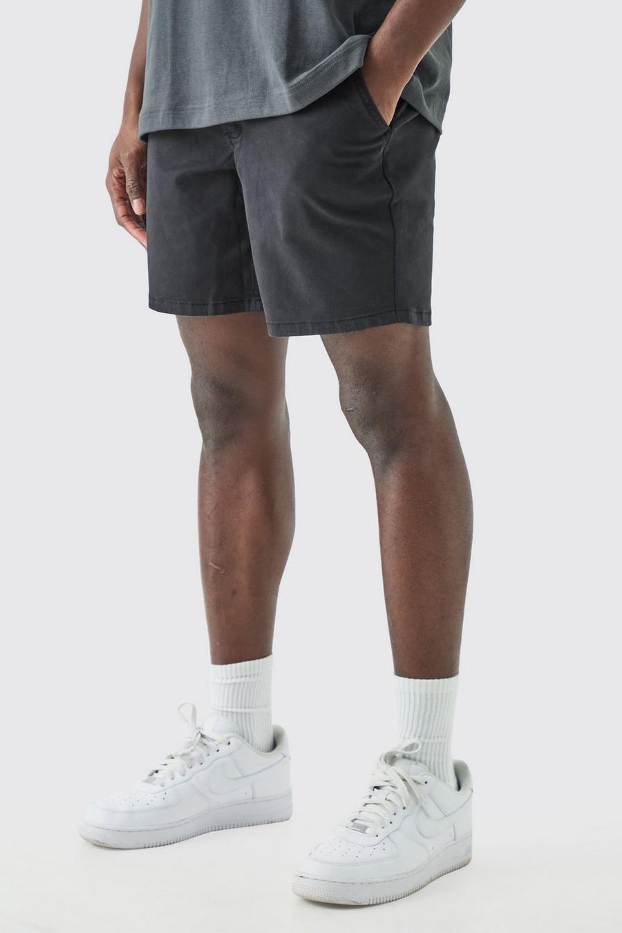 Black Fixed Waist Slim Fit Chino Shorts image number 1