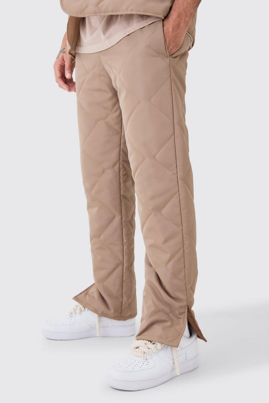 Taupe Straight Leg Quilted Trouser