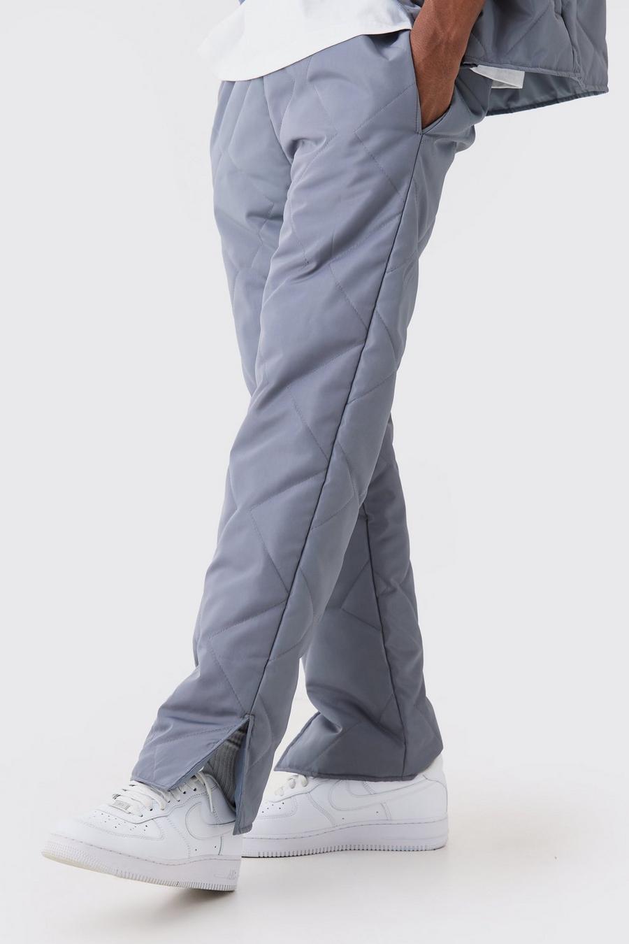 Grey Straight Leg Quilted Pants image number 1