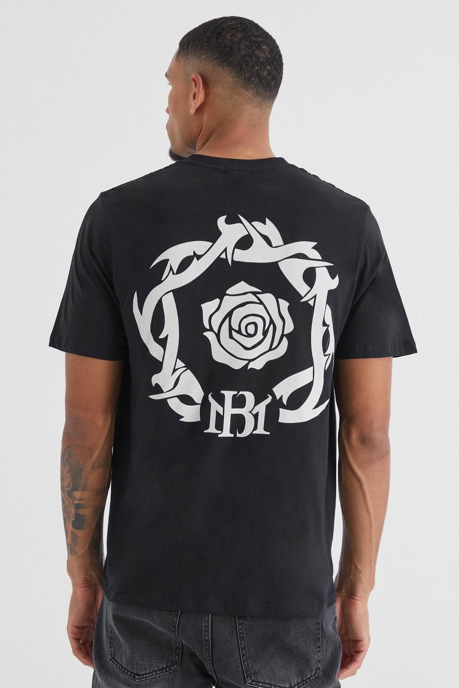 Black Tall BM Oversize t-shirt med tryck på ryggen image number 1