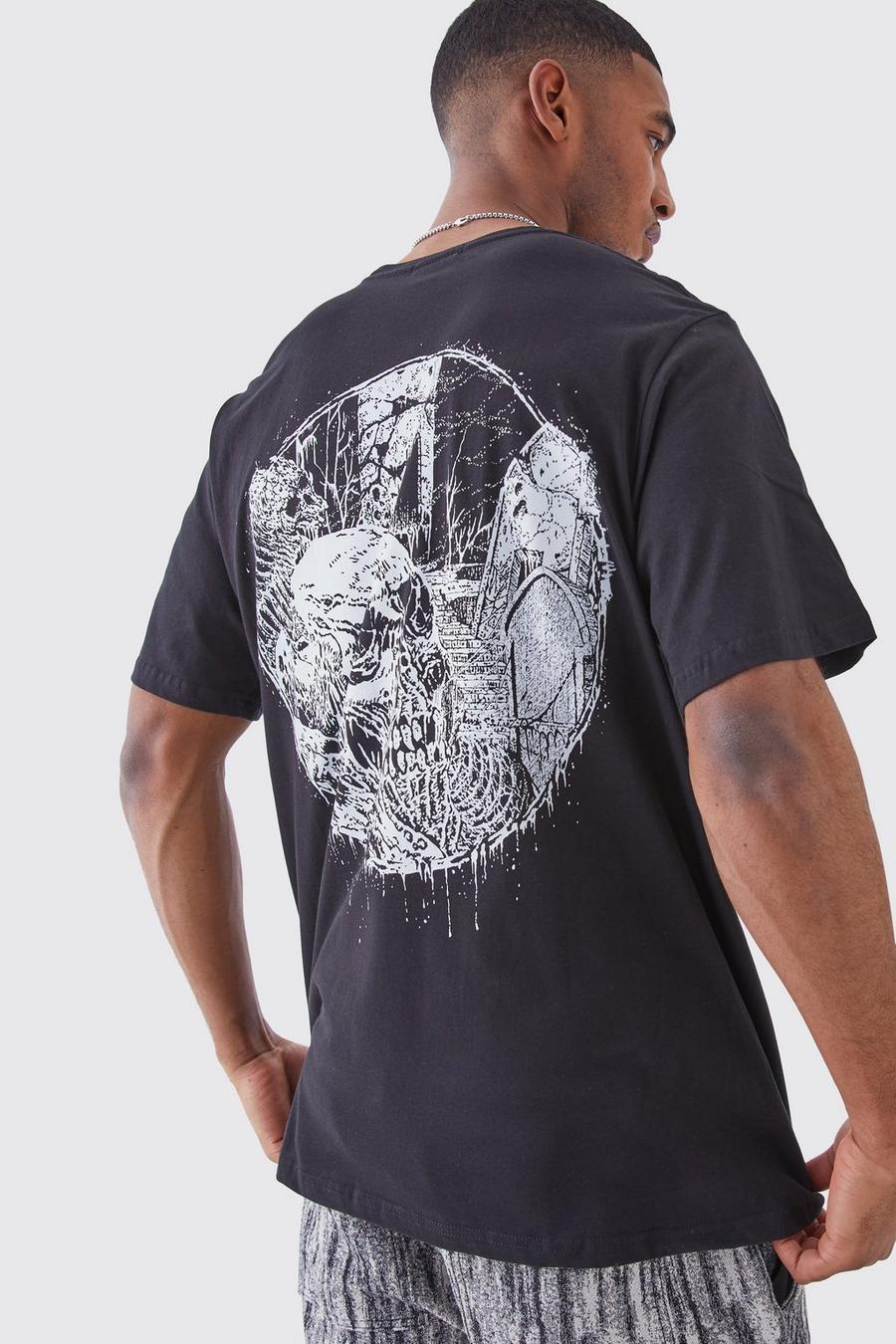 Black Tall Oversized Gothic Back Print T-shirt image number 1