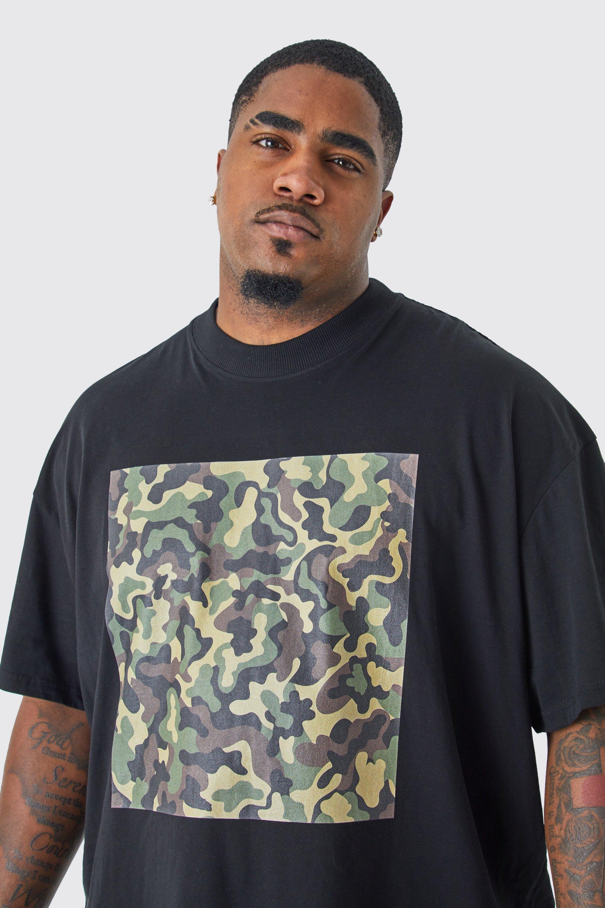 Plus Oversized Camouflage Chest Print T shirt