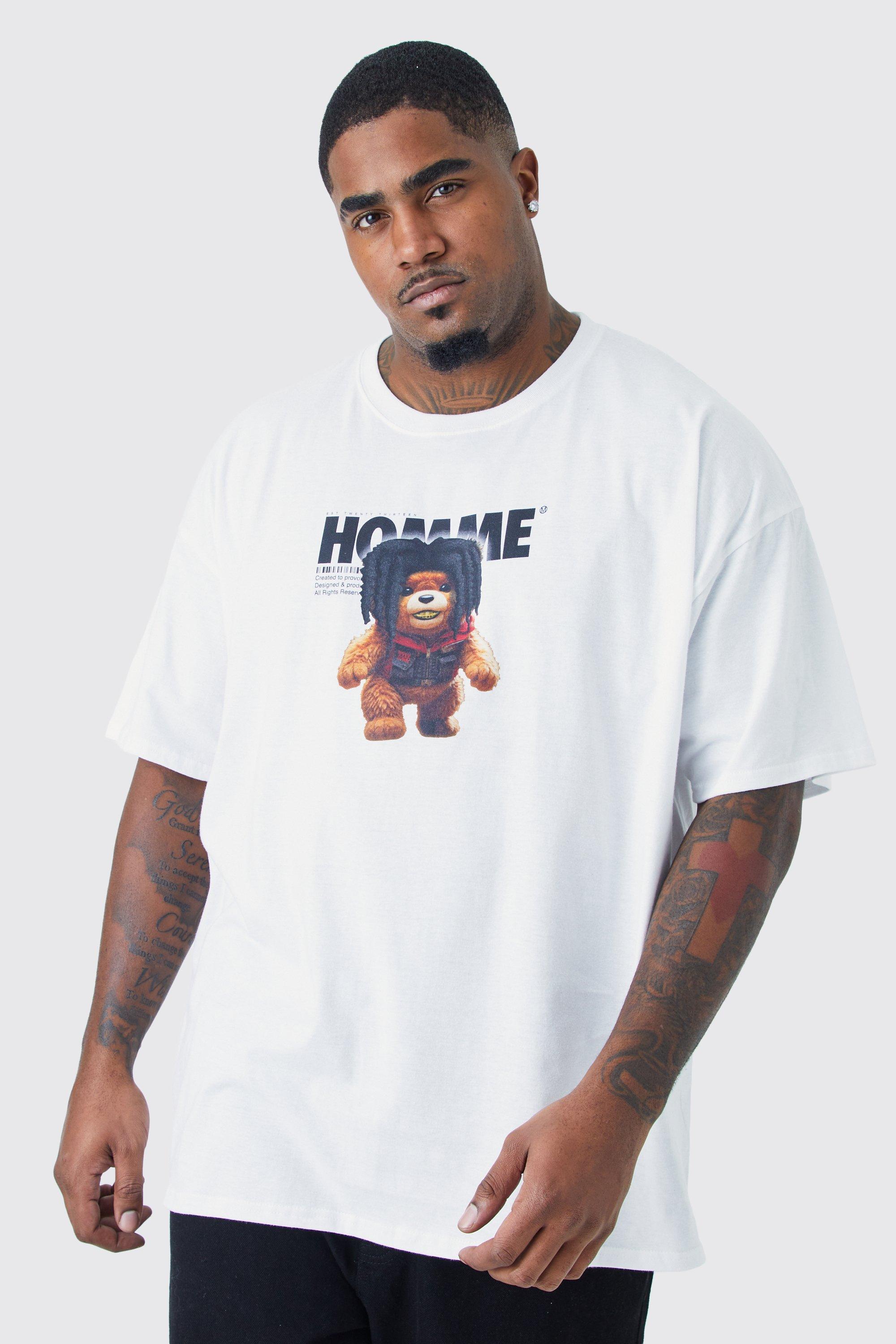 Plus Oversized Homme Teddy Chest Graphic T-Shirt | boohoo