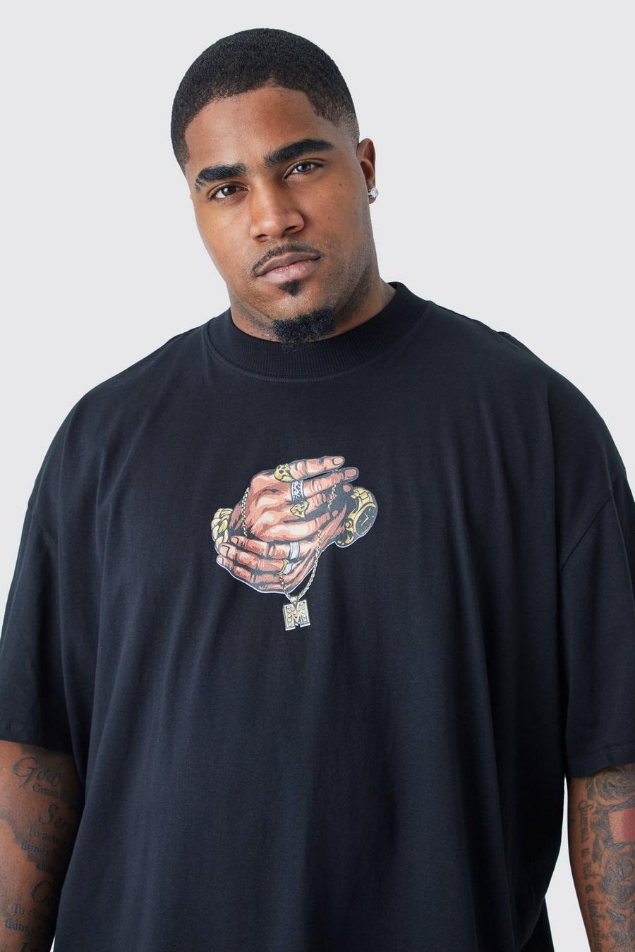 T-shirt Plus Size oversize Man con stampa di catena sul petto, Black image number 1