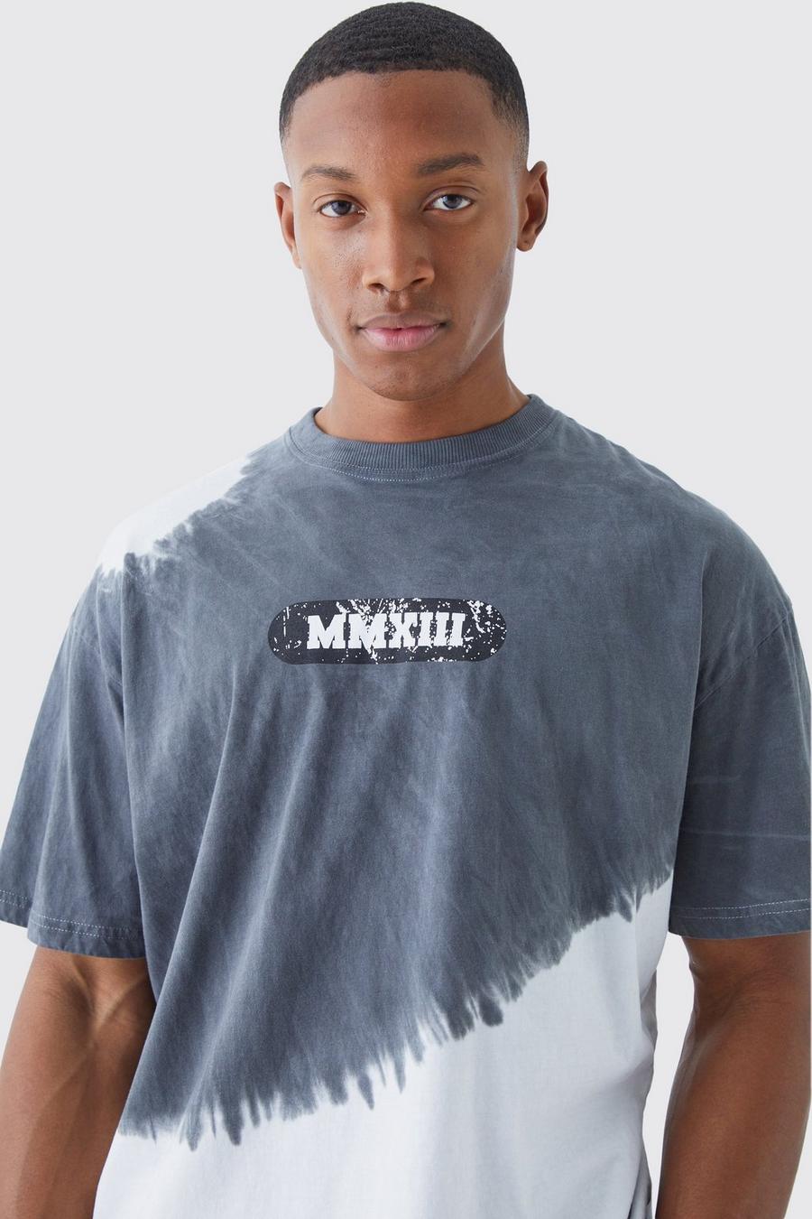 Camiseta oversize con desteñido anudado, Charcoal image number 1