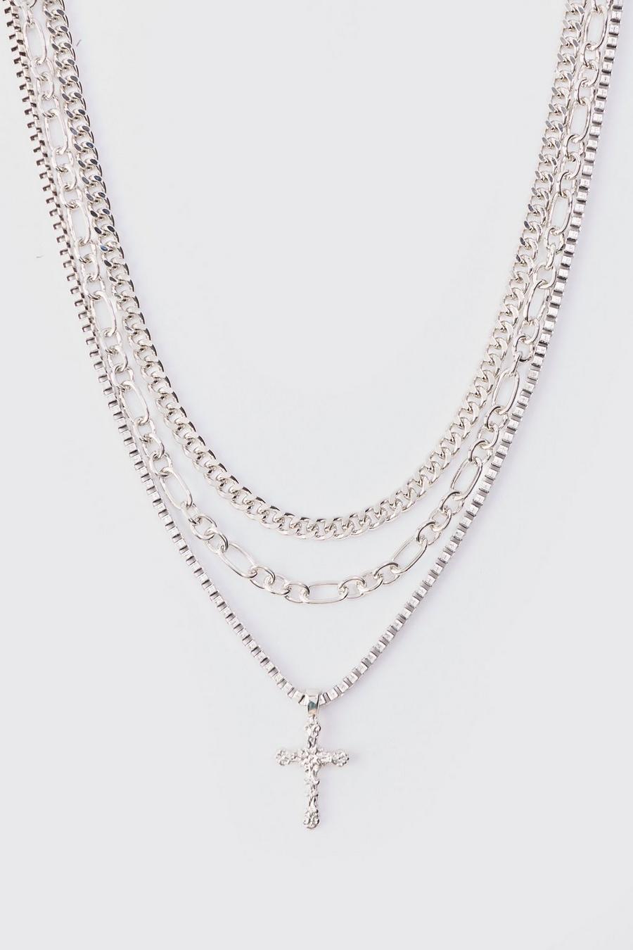 Silver Halsband i flera lager med kors image number 1