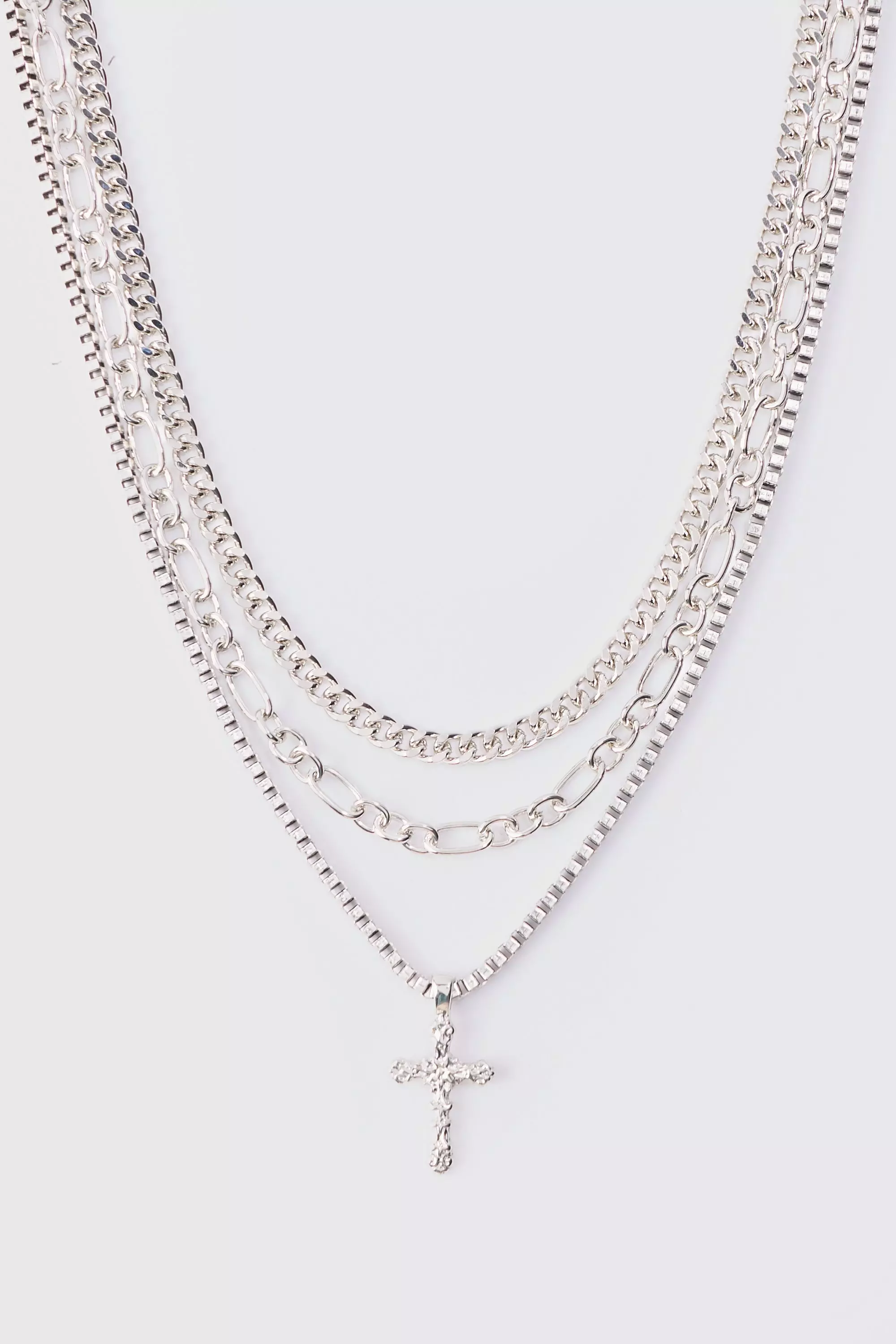 Silver Cross Multi Layer Necklace alternative image