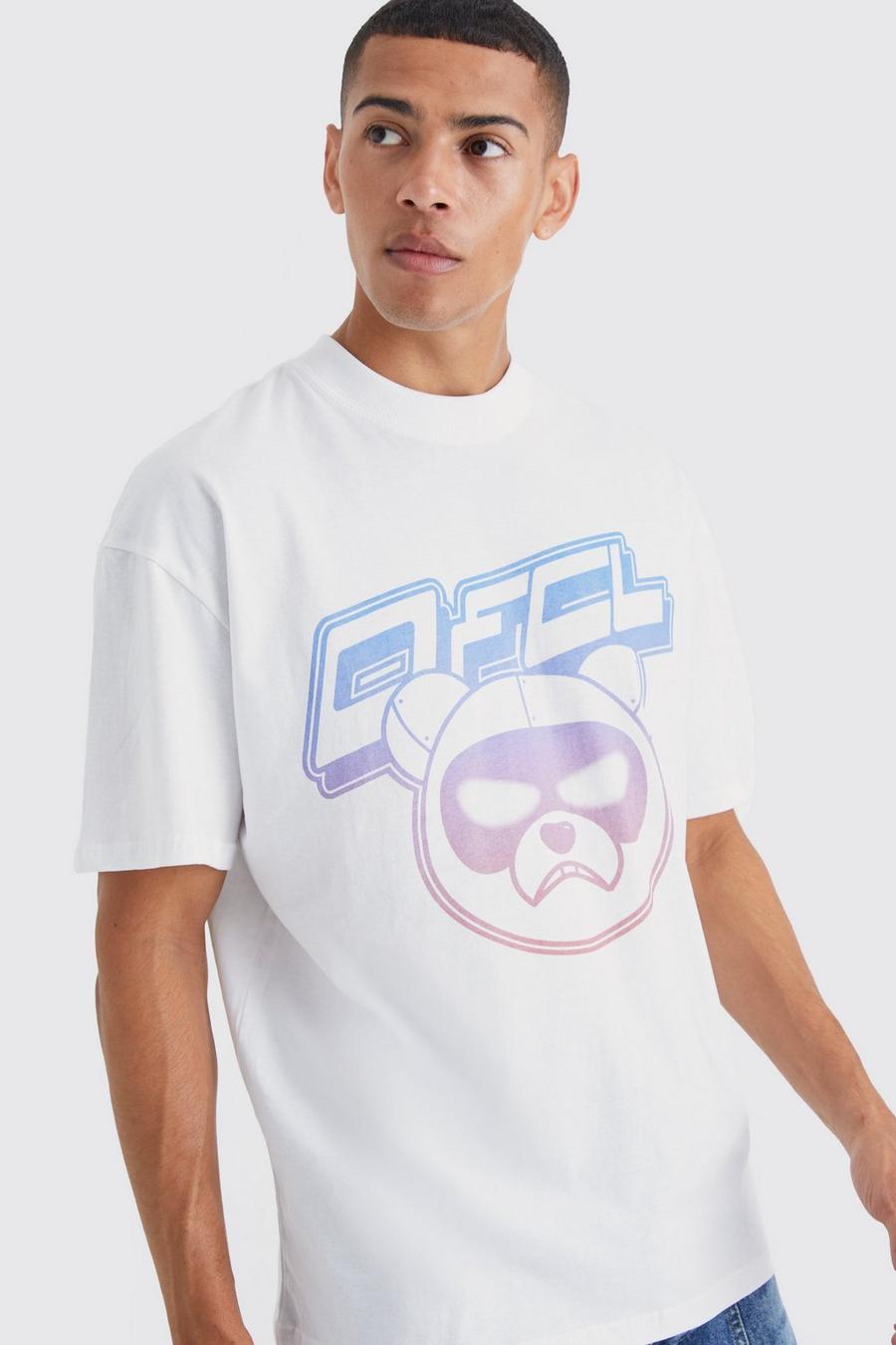 Camiseta oversize con estampado gráfico Ofcl de osito, White
