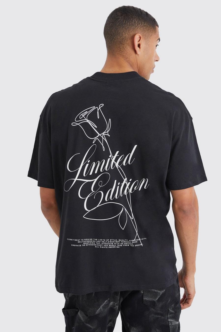 Camiseta oversize con estampado gráfico de flores, Black