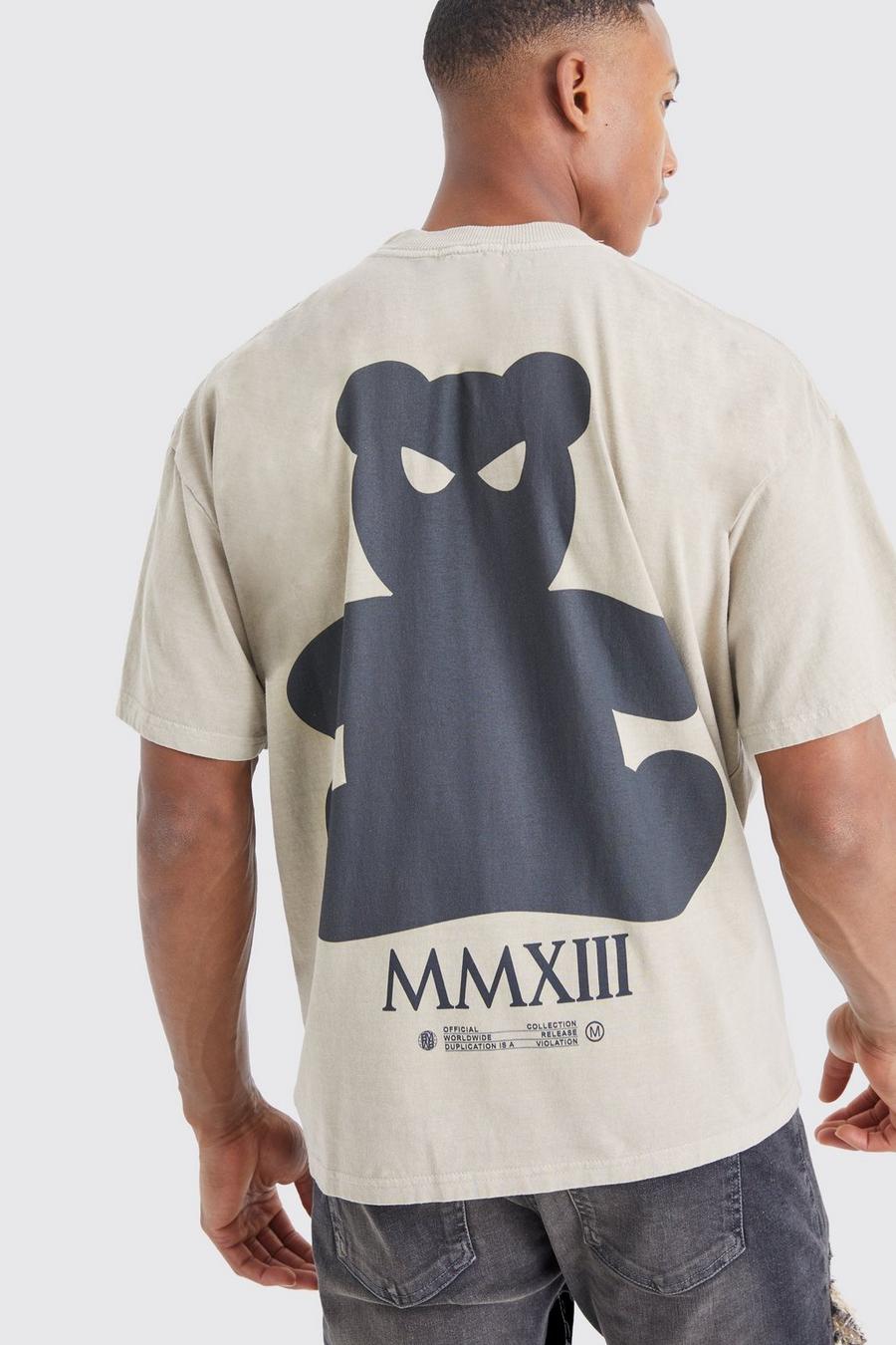 T-shirt surteint à imprimé ours en peluche, Stone image number 1
