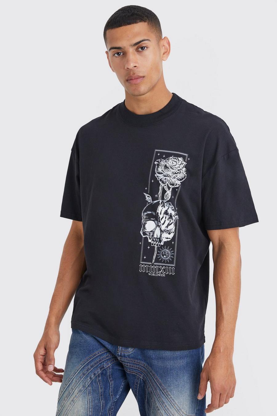 Florales Oversize T-Shirt mit Print, Black image number 1