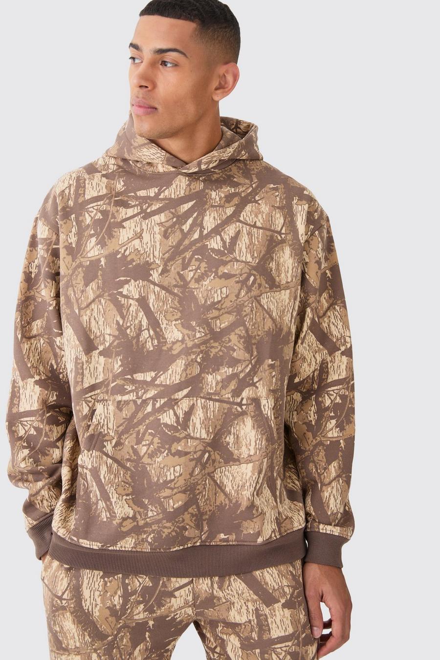 Grey Oversize hoodie med kamouflagemönster image number 1