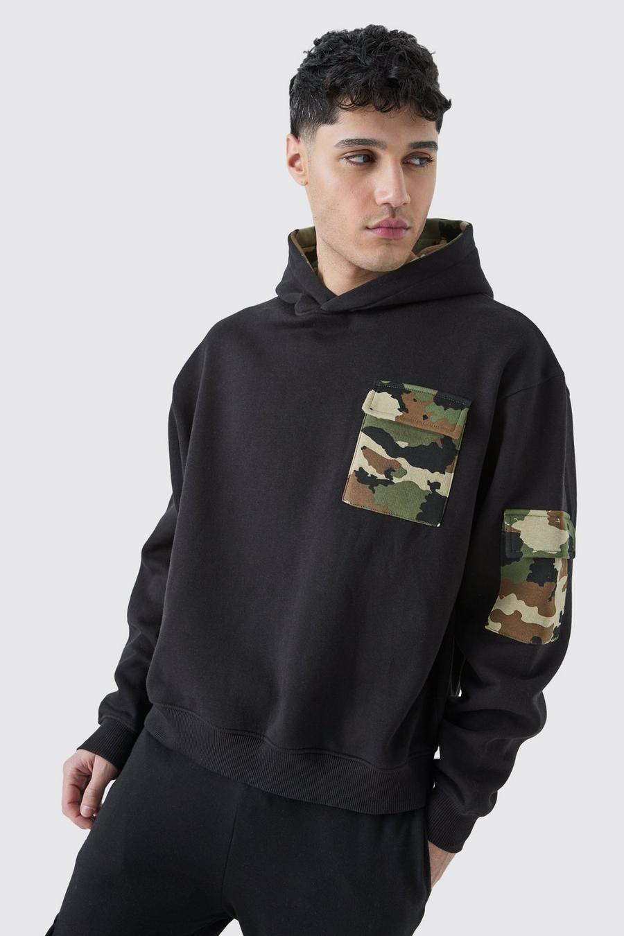 Black Oversize hoodie med kamouflagemönster image number 1