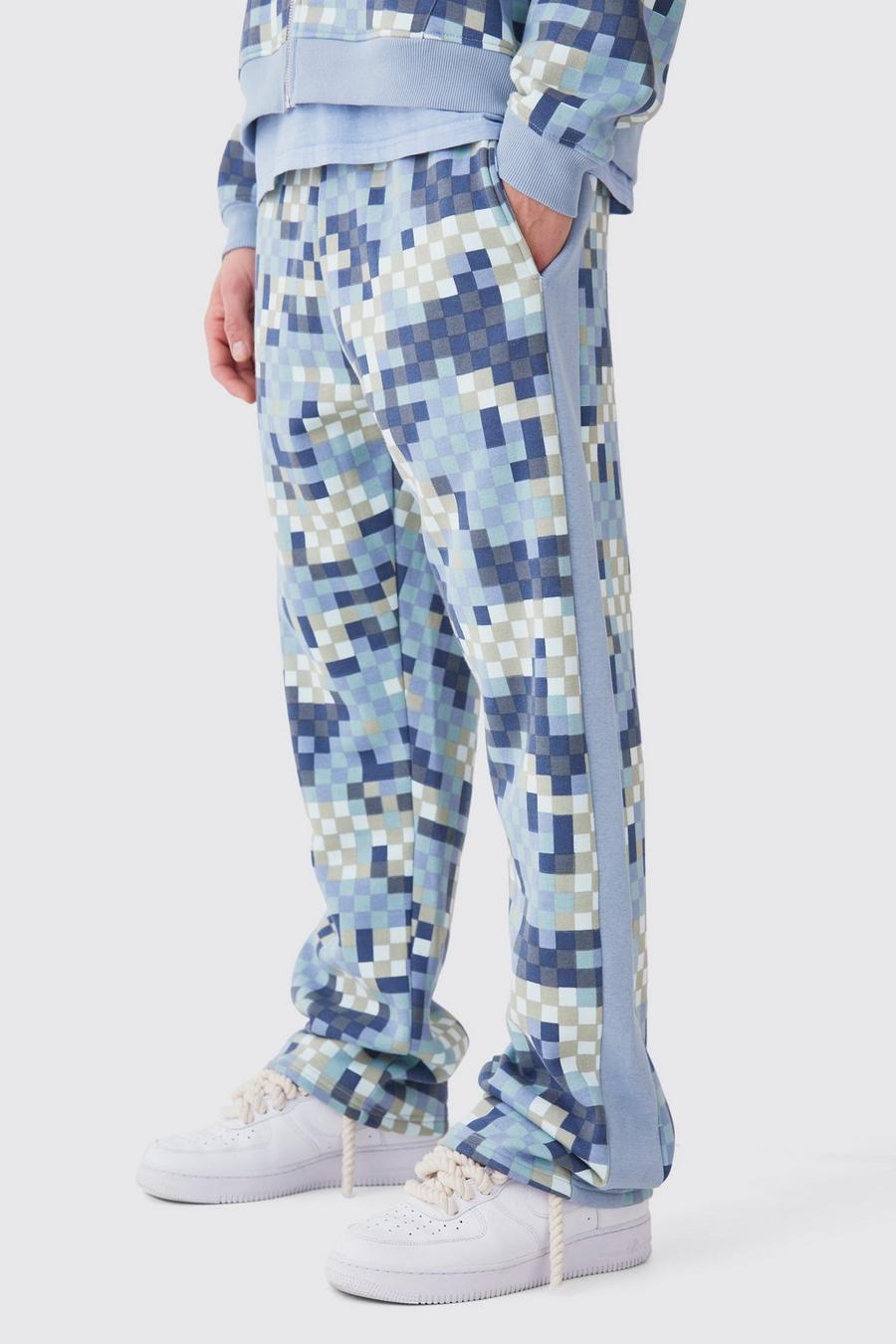 Pantaloni tuta rilassati in fantasia militare con pannelli laterali, Blue image number 1