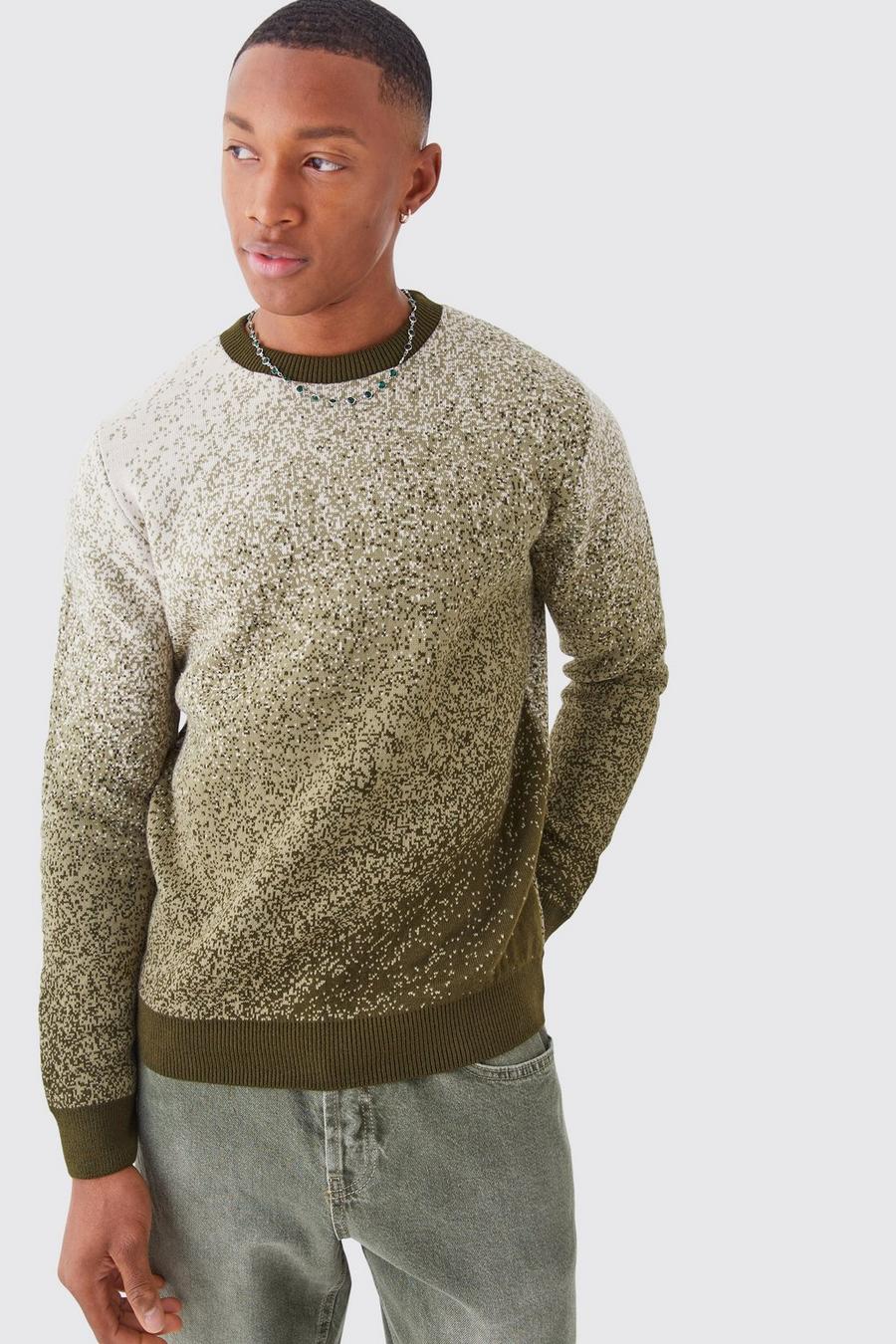 Khaki Regular Fit Ombre Knitted Crew Neck image number 1