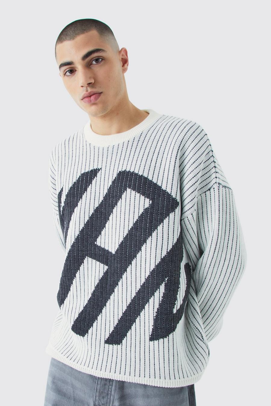 Charcoal Oversized Ribbed Knitted Crew Neck Jumper image number 1