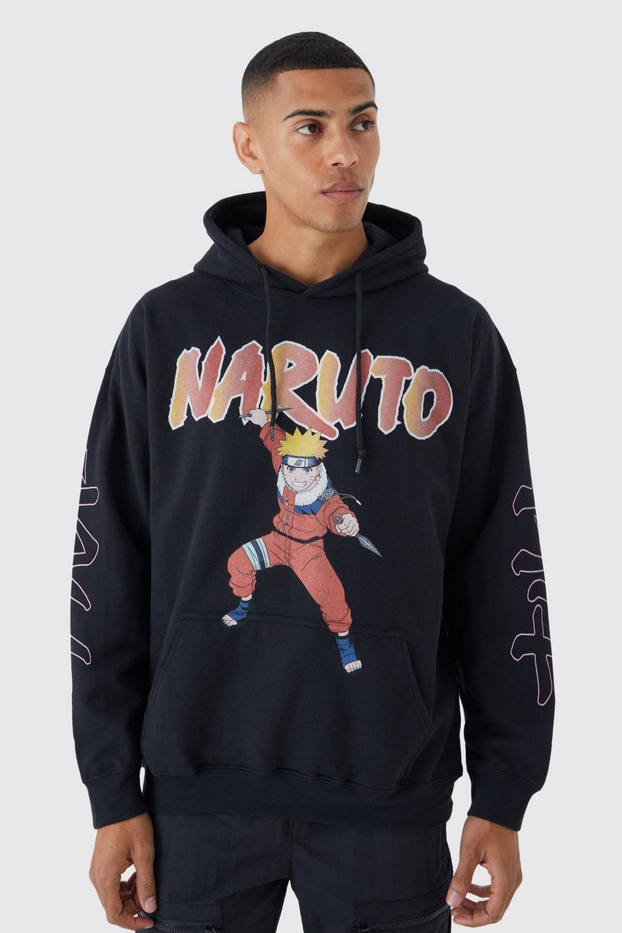 Black Naruto Anime Oversize hoodie med tryck