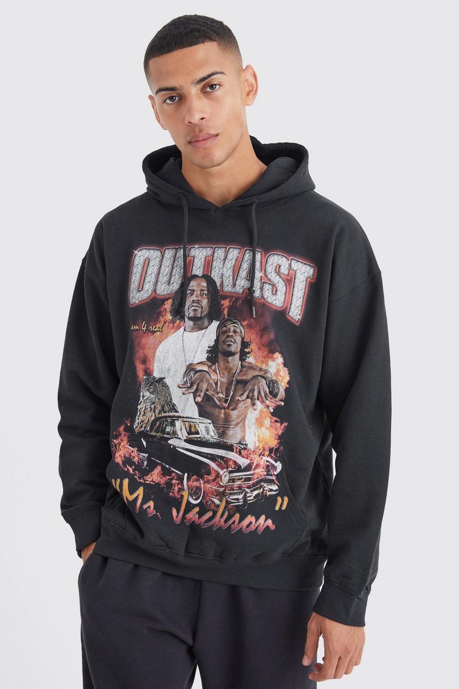 Black Outcast Oversize hoodie med tryck image number 1
