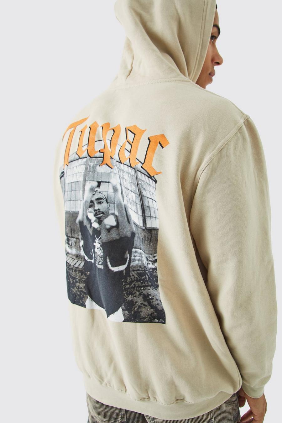 Ecru Tupac Oversize hoodie med tryck