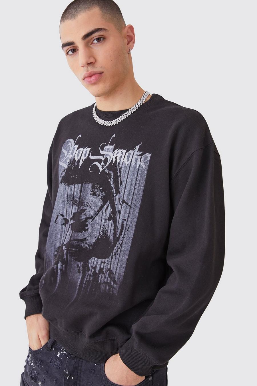 Oversize Sweatshirt mit lizenziertem Pop Smoke Print, Black