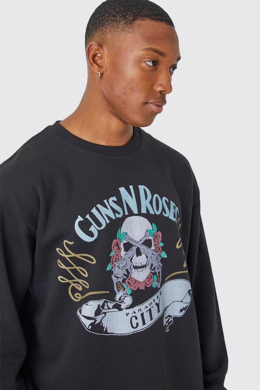 Black Guns N Roses Oversize sweatshirt med dödskalle image number 1