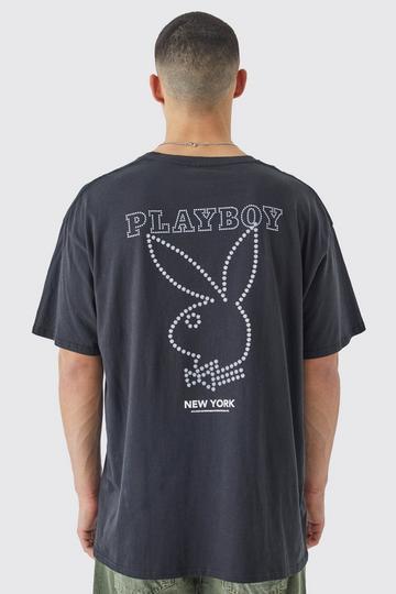 Oversized Playboy Rhinestone License T-shirt black