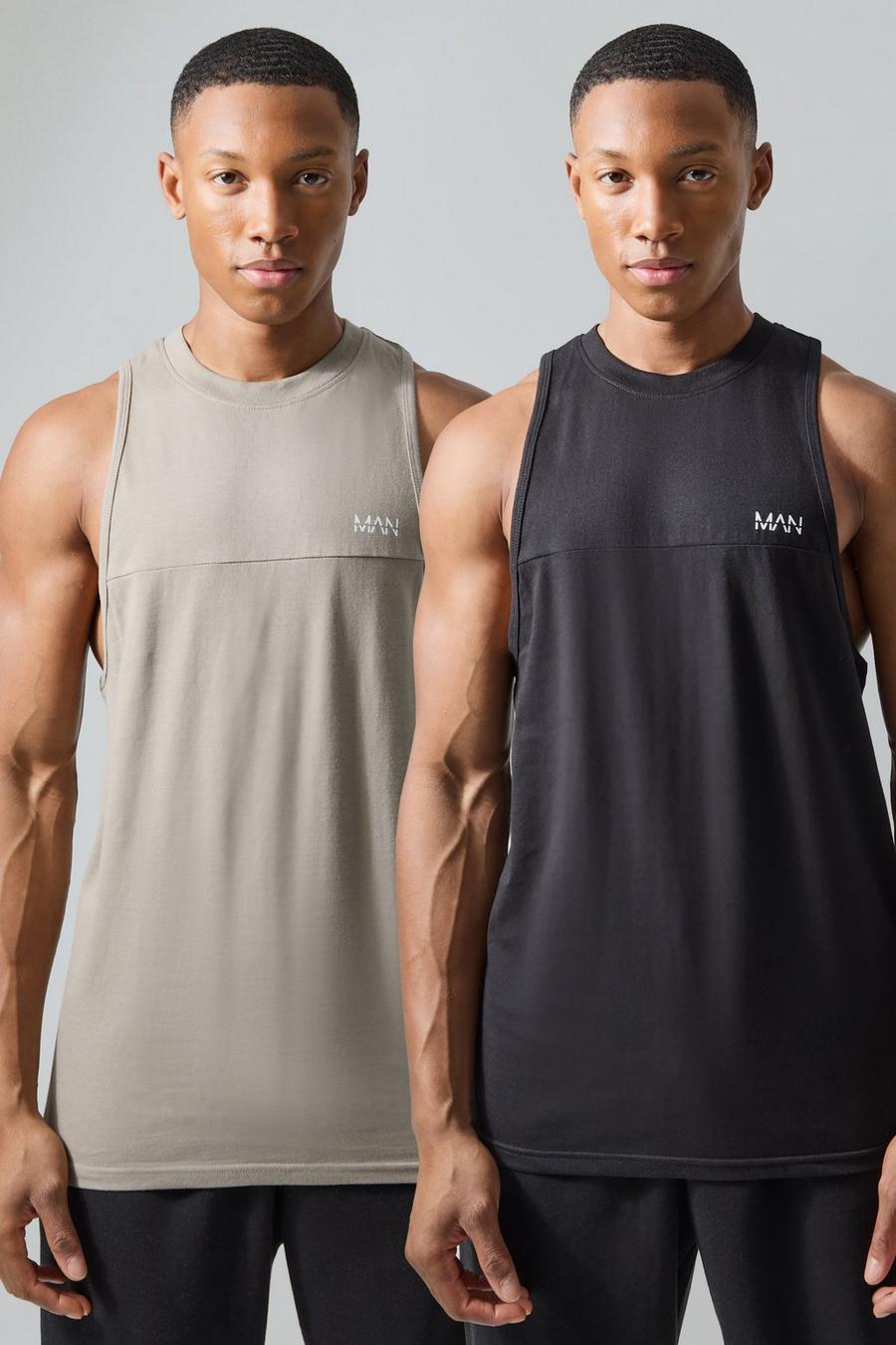 Pack de 2 camisetas sin mangas MAN Active deportivas estilo nadador, Black image number 1