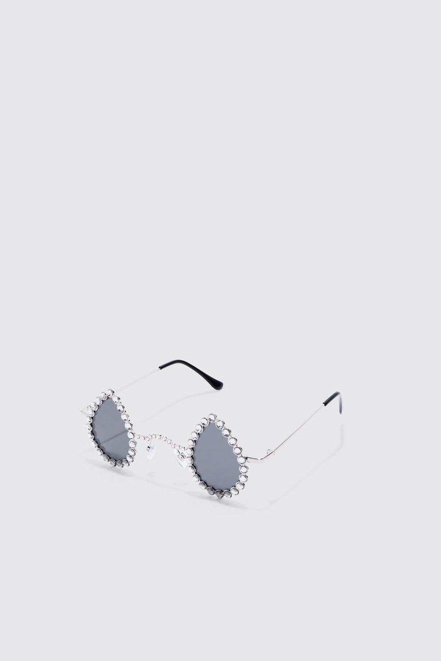 Tropfenförmige Sonnenbrille mit Strass, Silver image number 1