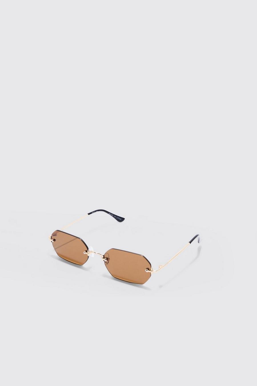 Brown Hexagonal Rimless Sunglasses