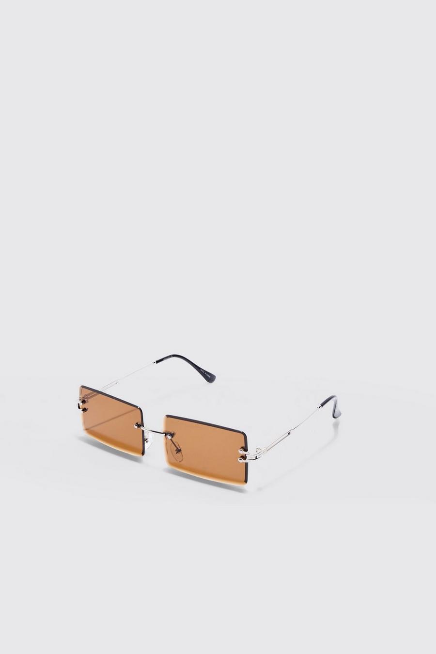 Gafas de sol rectangulares sin montura, Brown image number 1