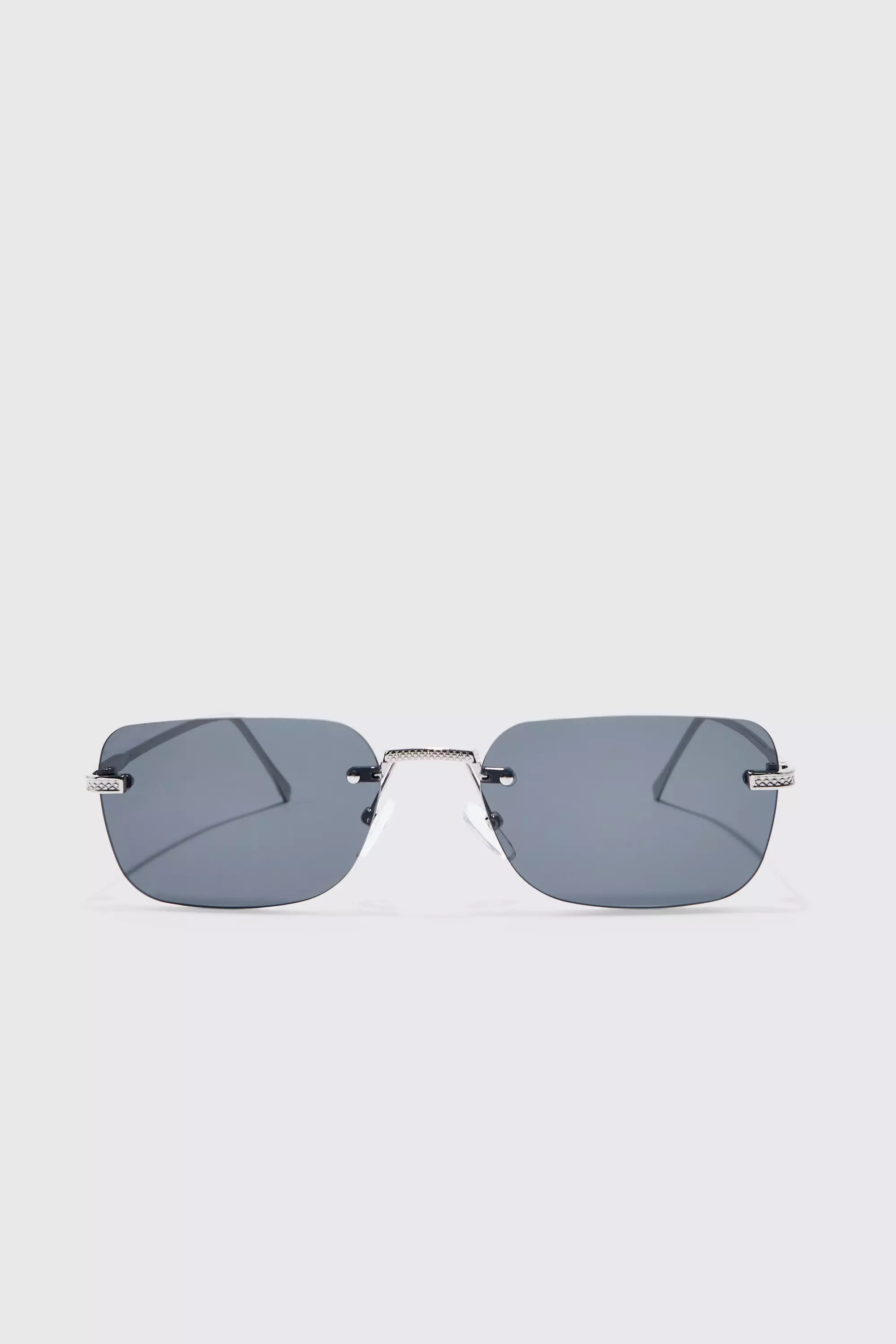 Black Rectangular Rimless Sunglasses صورة بديلة