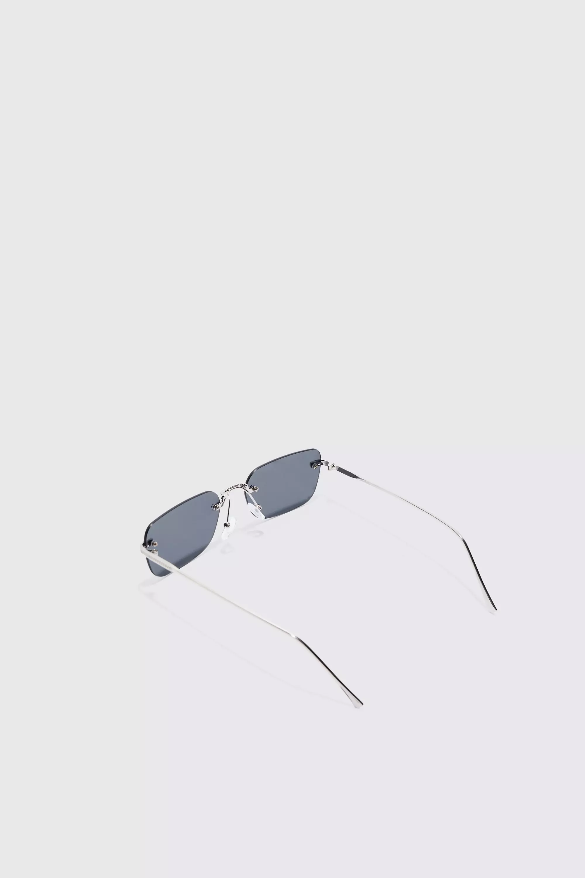 Black Rectangular Rimless Sunglasses صورة بديلة