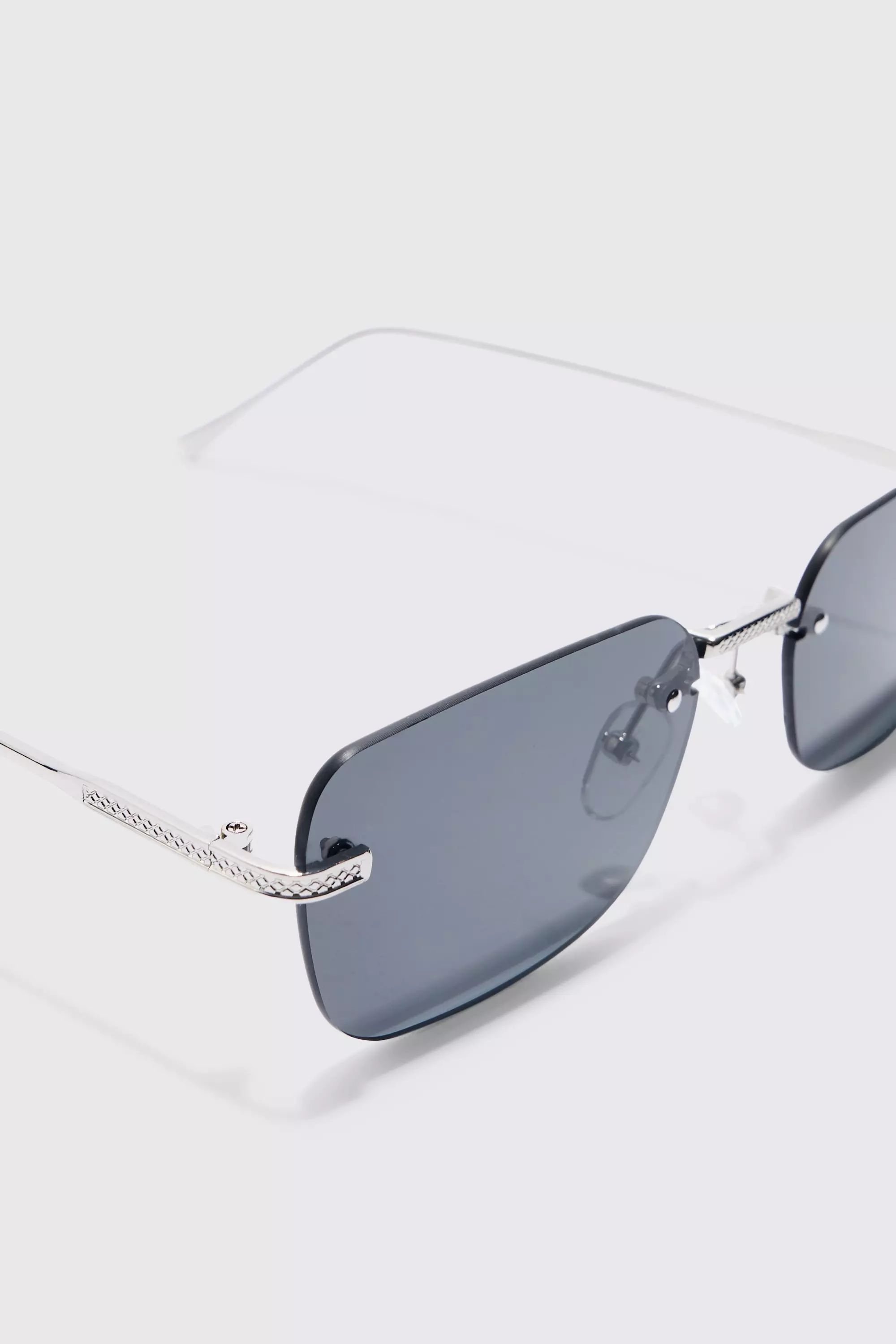 Black Rectangular Rimless Sunglasses صورة بديلة