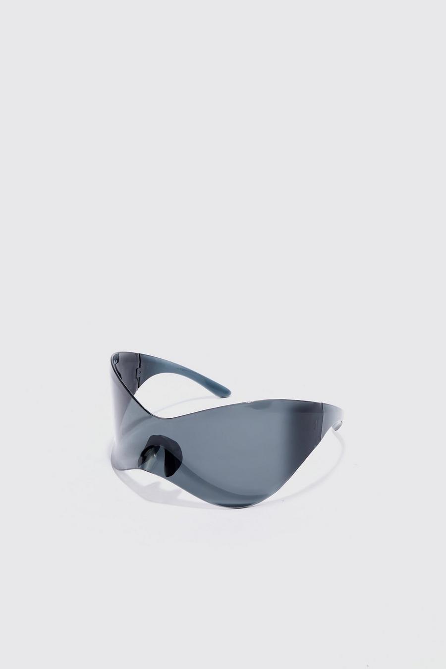 Gafas de sol de plástico sin montura estilo nadador, Black image number 1