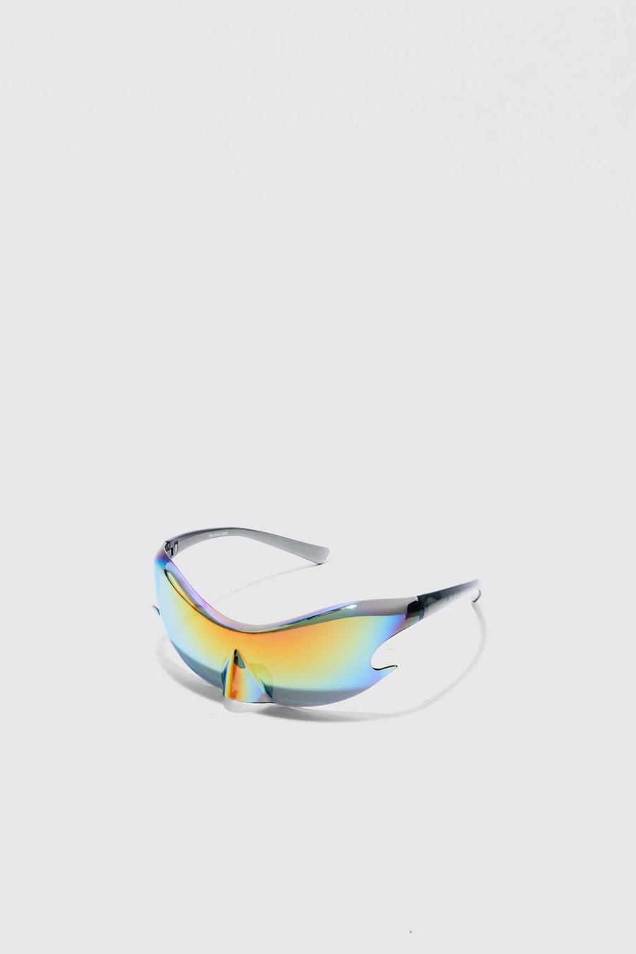 Multi Shield Racer Mirror Lens Rimless Plastic Sunglasses image number 1