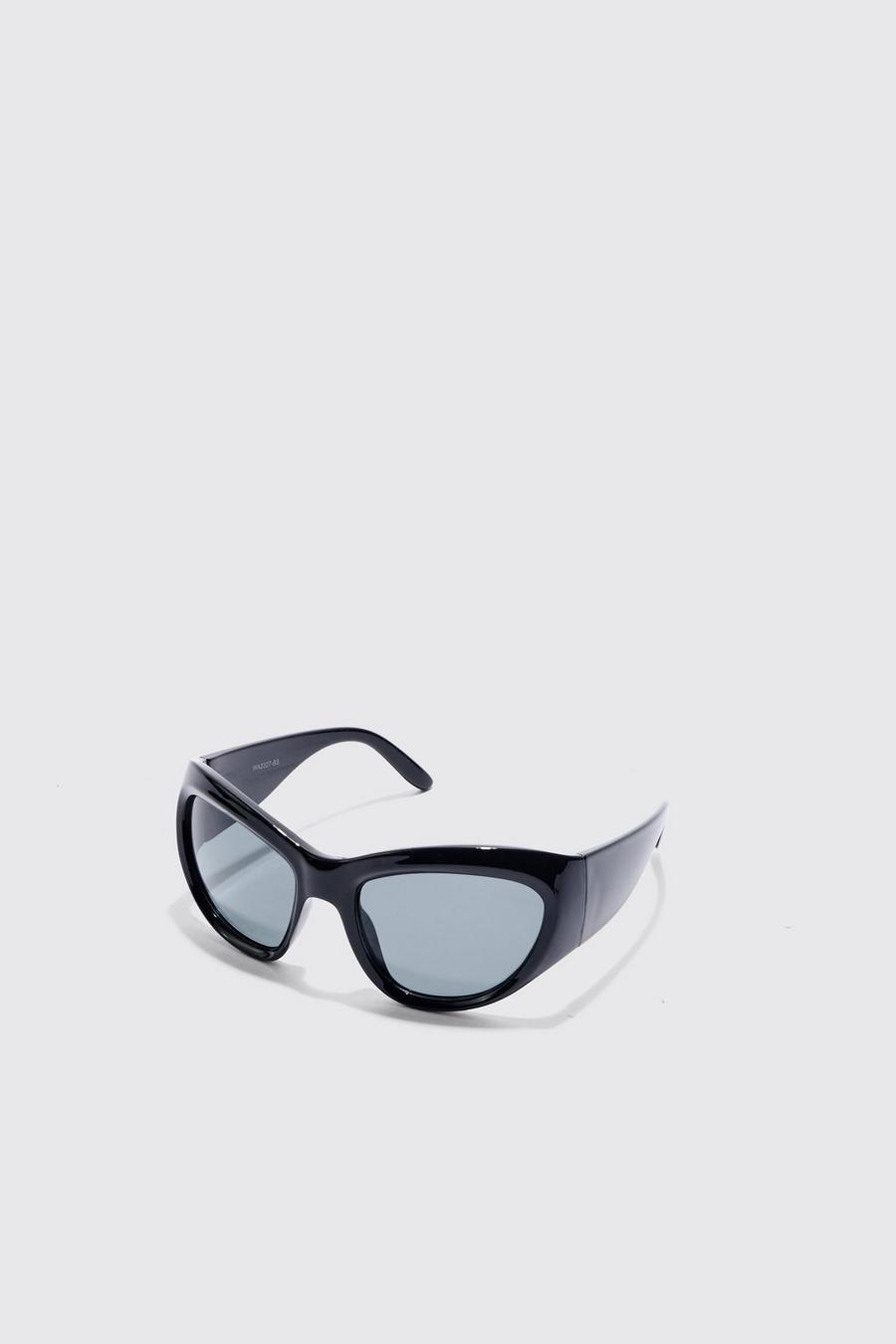 Black Shield Lens Metallic Frame Sunglasses image number 1