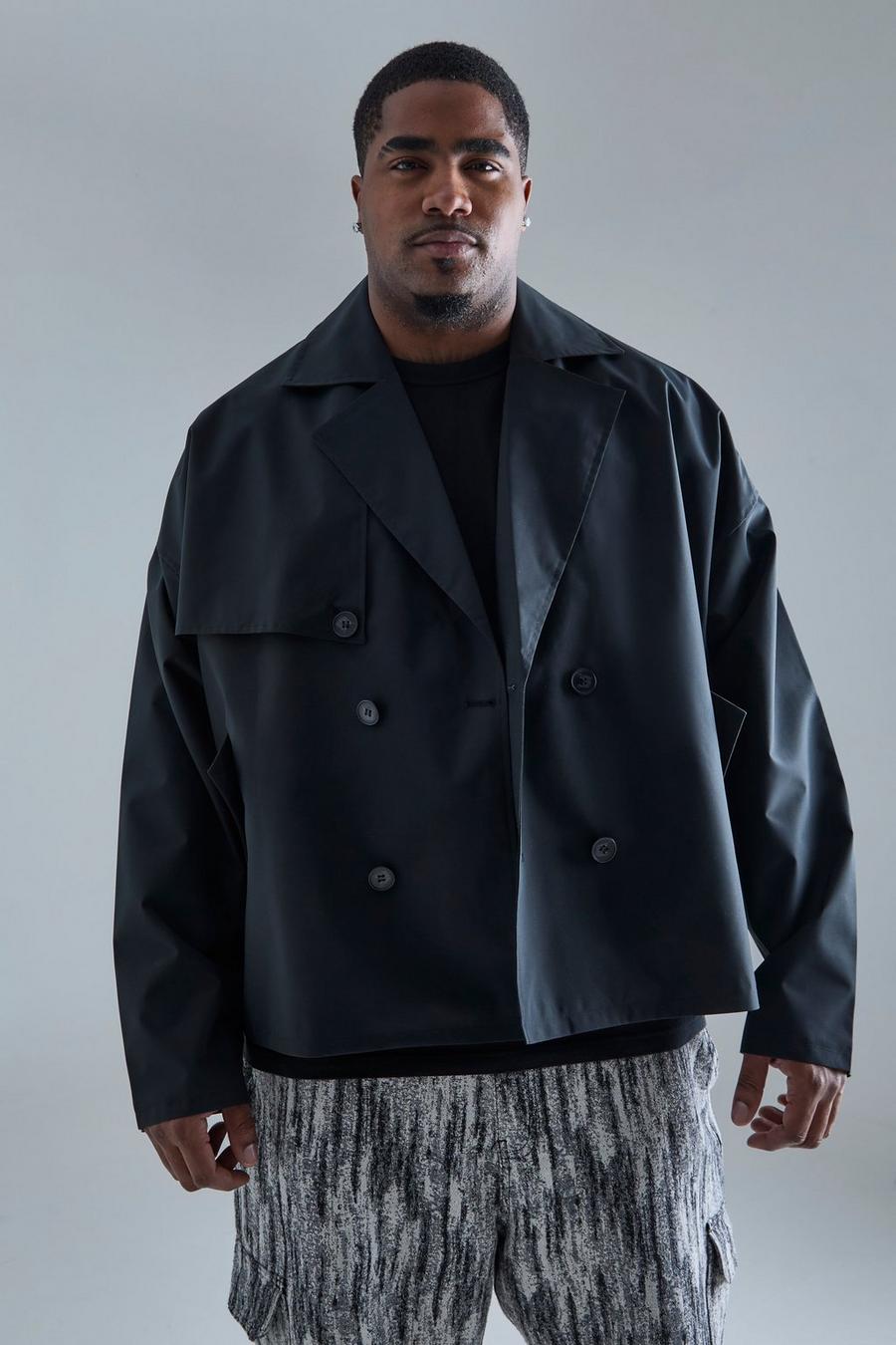 Black Plus Cropped Double Breasted Trench Coat image number 1