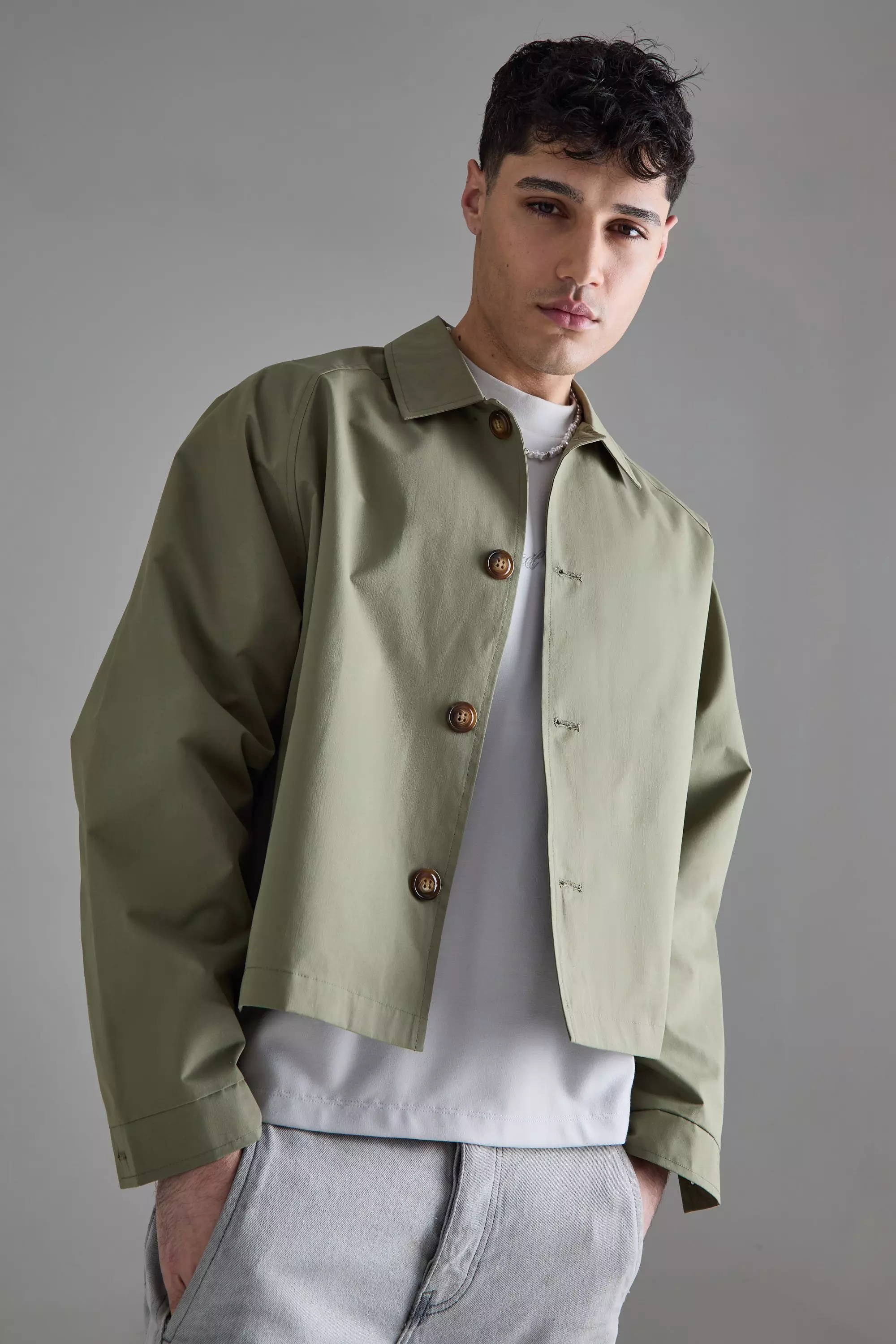 Khaki Boxy Oversized Trench Coat صورة بديلة