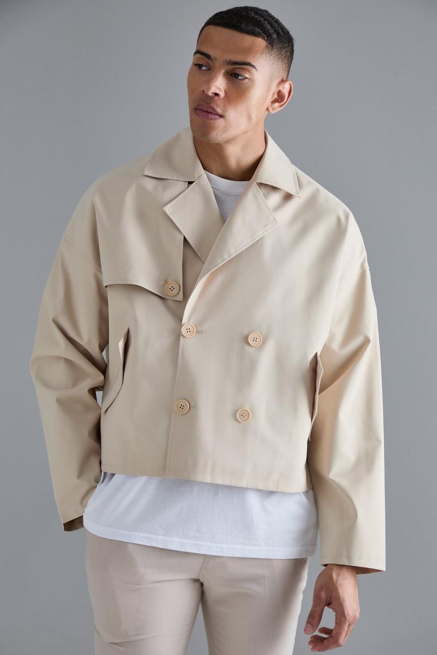 Kurzer zweireihiger Trenchcoat, Sand