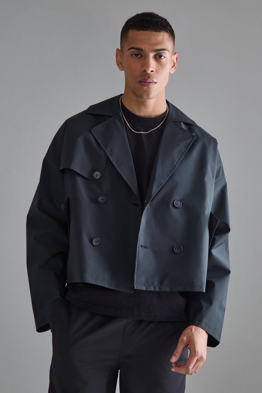 Black Cropped Double Breasted Trench Coat image number 1