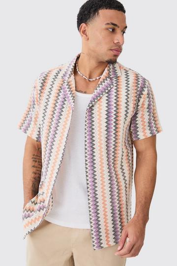 Open Weave Striped Pocket Oversized Shirt multi