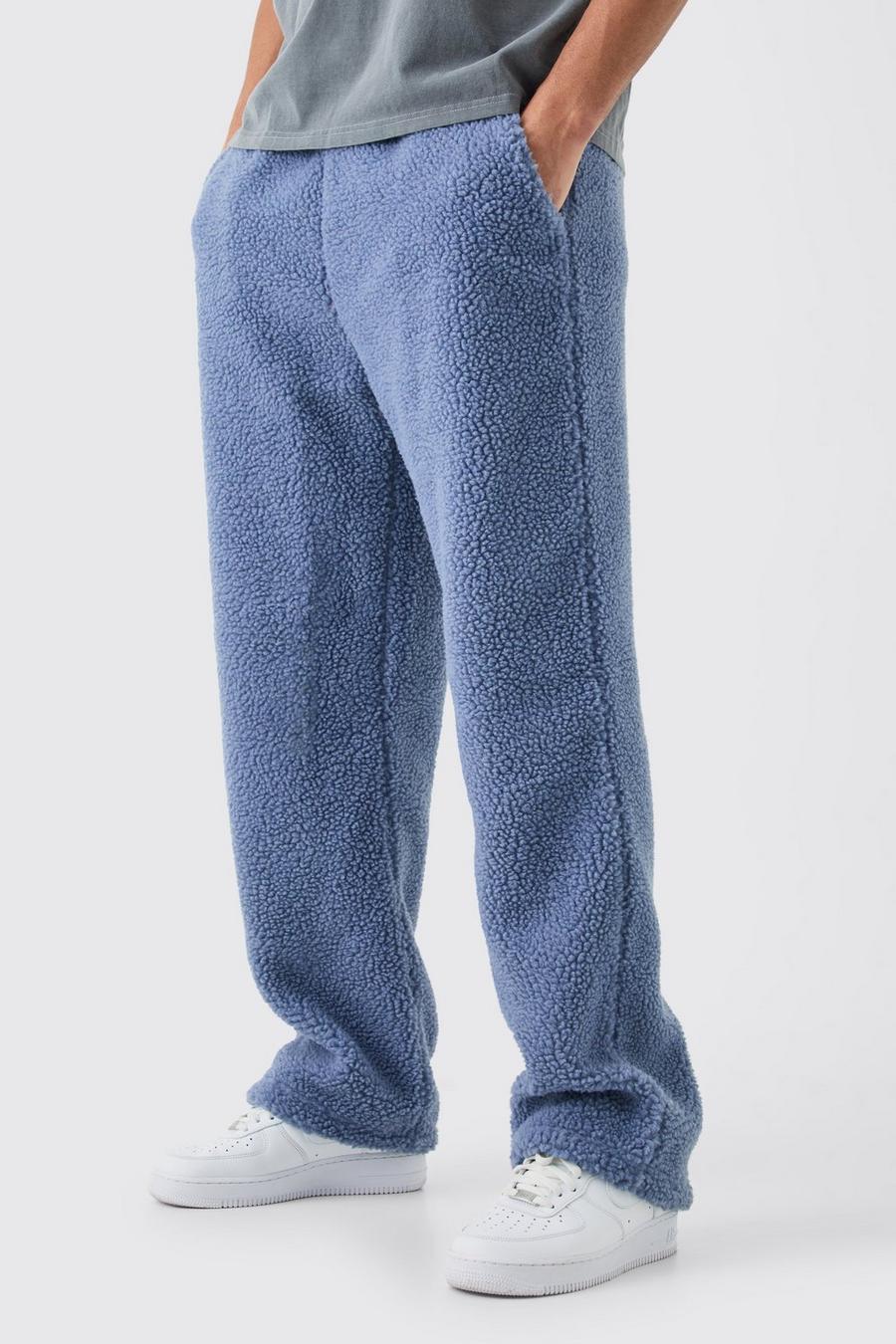 Pantaloni tuta dritti in pile borg, Slate blue image number 1
