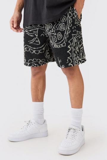 Black Loose Mid Length Bandana Borg Shorts