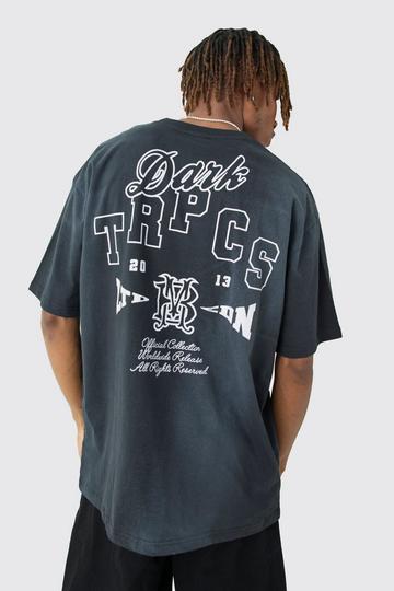 Tall Oversized Dark Tropics Wash T-shirt black