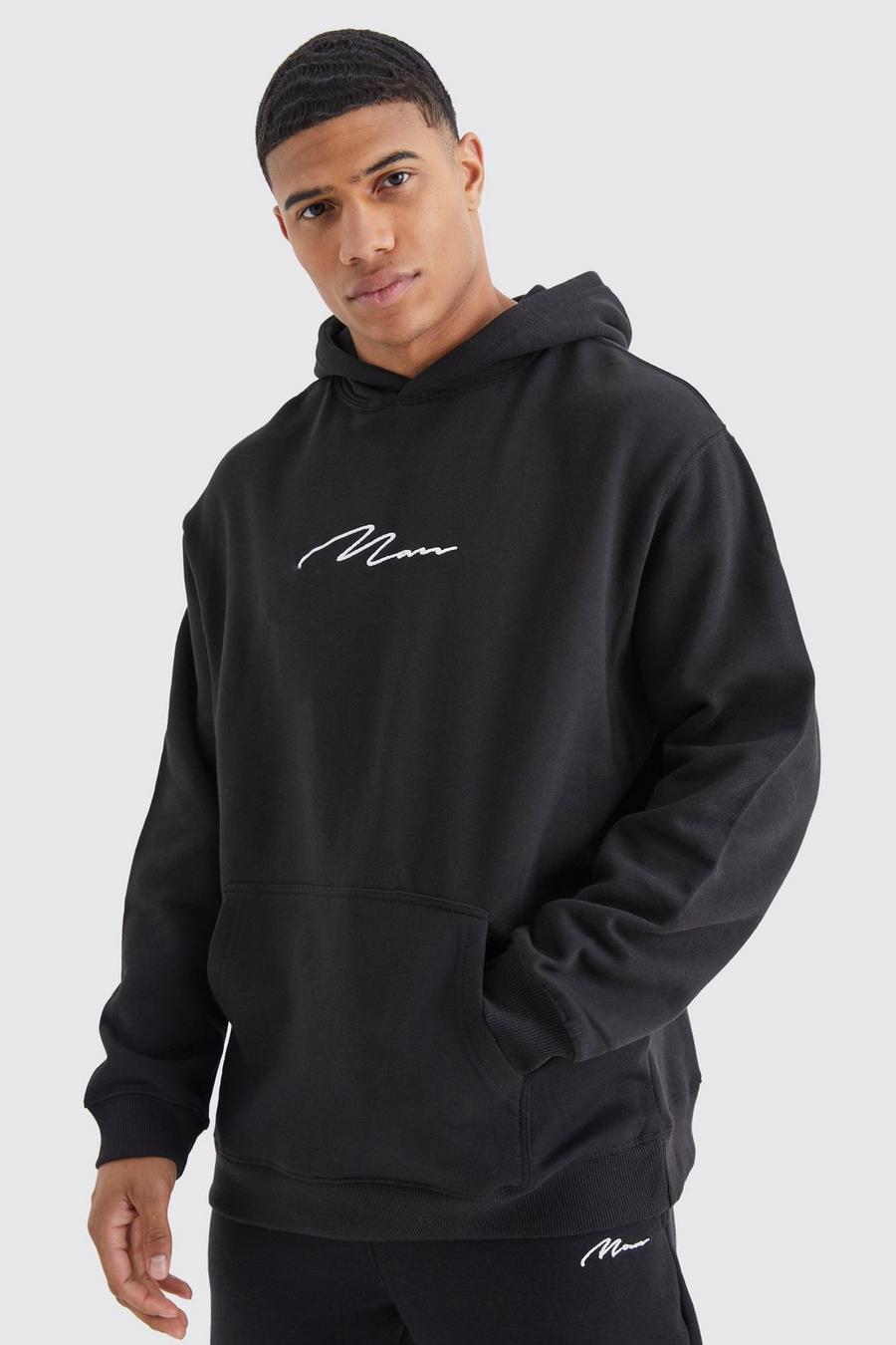 Black Oversized Man Signature Over The Head Hoodie image number 1